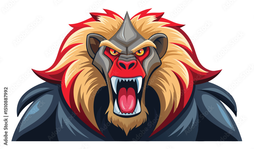 Fototapeta premium Aggressive cartoon mandrill mascot head illustration