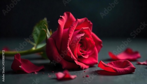 A wilting rose, petals falling, symbolizing the slow, painful end of a passionate relationship The vibrant color fades, mirroring the dimming embers of love , sorrow, red