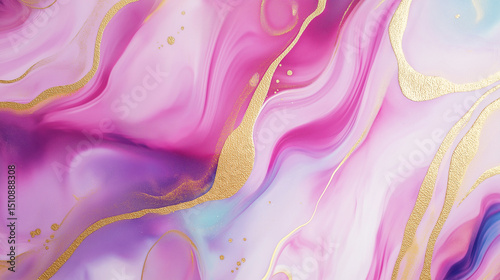Luxurious pink and purple fluid marble texture with flowing gold accents and dreamy swirls