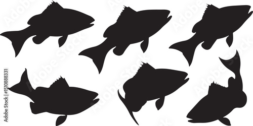 Dynamic Fish Silhouettes Elegant Swimming Poses for Marine Art and Wildlife