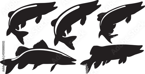 Fish Silhouettes Fluid Swimming Poses for Aquatic Art and Nature Graphic