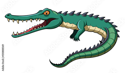 Cartoon crocodile illustration leaping action pose
