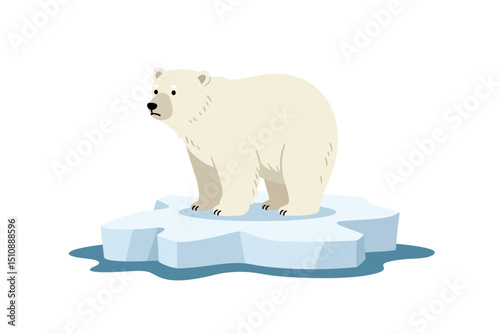 Polar Bear Standing on Floating Ice Cartoon Illustration