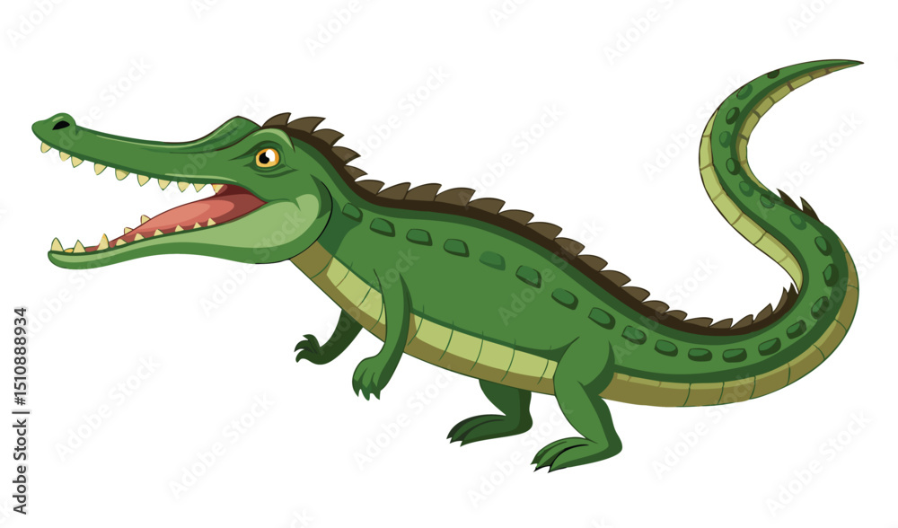 Obraz premium Cartoon green crocodile illustration for kids