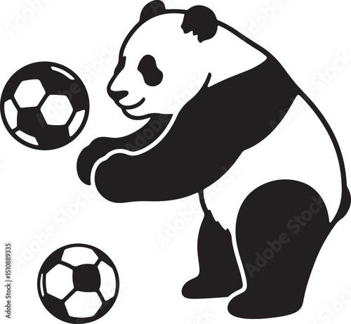 Playful panda juggling soccer balls, Sports themed panda fun illustration