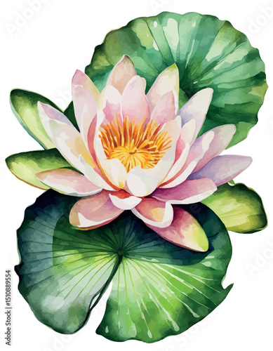 Water lilies or lotuses watercolor, Painting Art of flowers on water