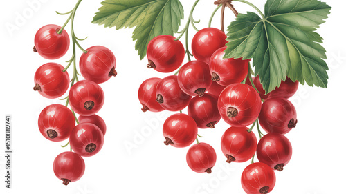 Botanical Illustration of Red Currants Vibrant Watercolor Painting of Berries and Leaves