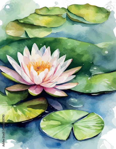 Water lilies or lotuses watercolor, Painting Art of flowers on water