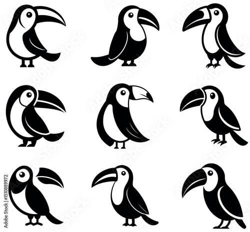 Toucan Bird Silhouette Icon Collection