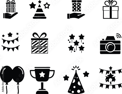 Birthday Celebration Icons Set.