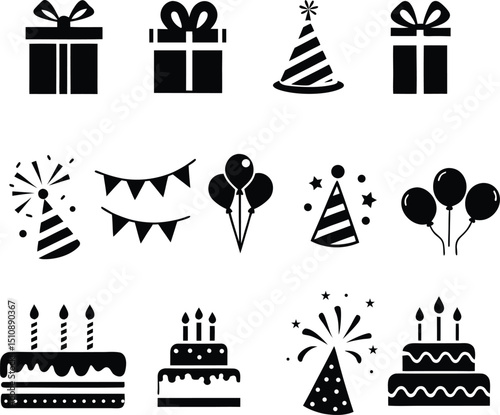 Birthday Celebration Icons Set.