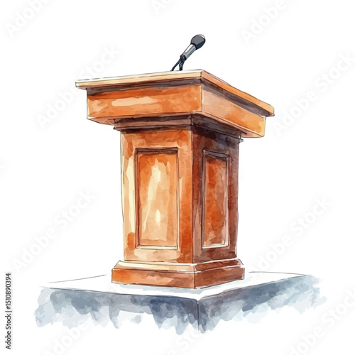 Lecture Podium, watercolor vector, high quality, isolated on a white background.