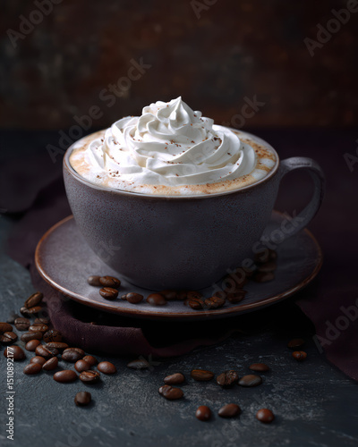Cappuccino with whipped cream and coffee