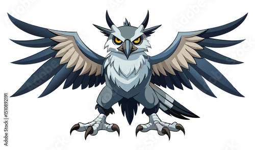 Powerful cartoon owl with spread wings