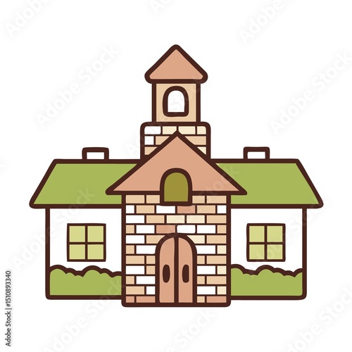 16-bit pixel art schoolhouse with bell tower retro 