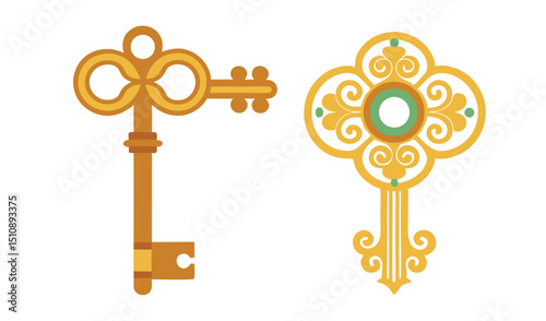 Two ornate golden keys design elements