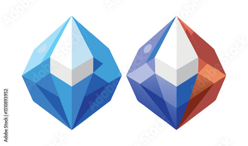 Two geometric gemstones blue red and white