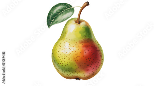 Vibrant Watercolor Painting of a Ripe Pear Fruit