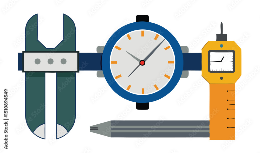 Obraz premium Precision watch measurement tools illustration