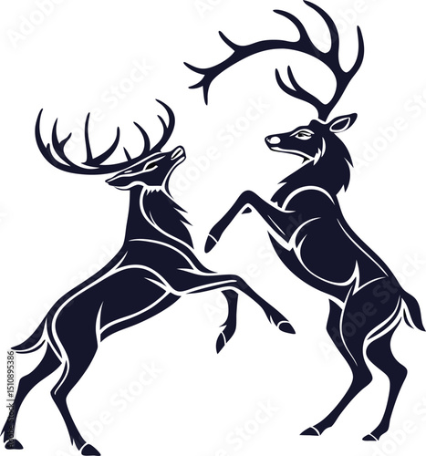 Two majestic stags in combat a stylized illustration of wildlife in a heraldic style