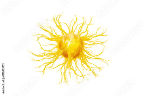 PNG Abstract yellow fractal design resembling sun with radiating patterns on black background