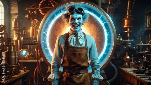 Mad scientist clown steampunk invention workshop