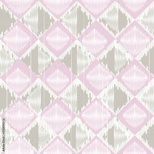 Minimal Pastel Ikat Diamond Seamless Pattern in Pink and Taupe.  Aztec. Geometric ethnic pattern vector. Design for raw material, Traditional background, clothing, wrapping, Batik, fabric.