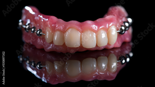 Partial denture model on black surface