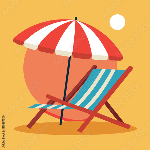 Beach chair and umbrella on sea coast vector