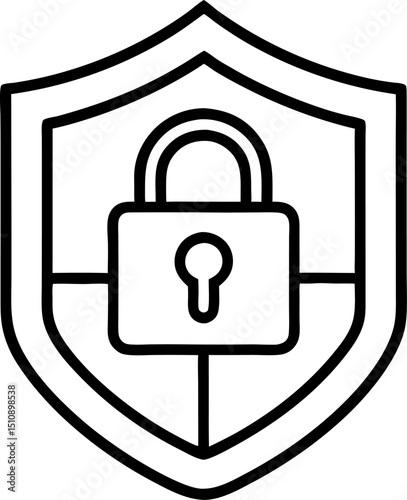 secured data vector outline icon on white or transparent background