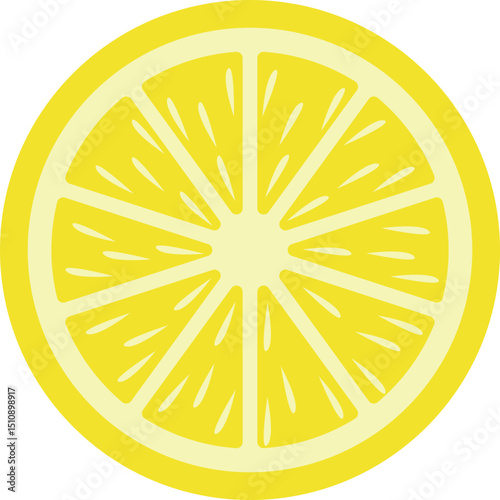 Flat vector illustration of a yellow lemon slice showing detailed segments, used for food design and healthy concept visuals	
