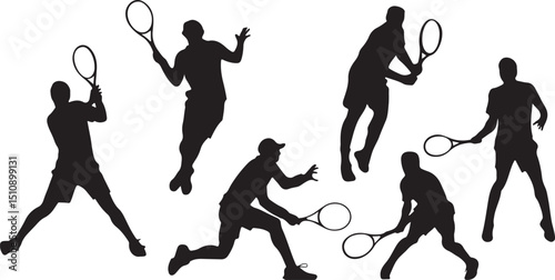 Tennis Silhouettes Elegant Serving and Swinging Poses for Sports Graphics