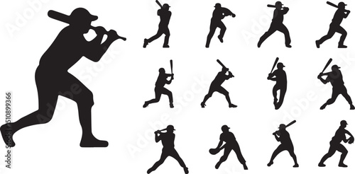 Baseball Silhouettes Set Captivating Batting and Fielding Poses for Sports