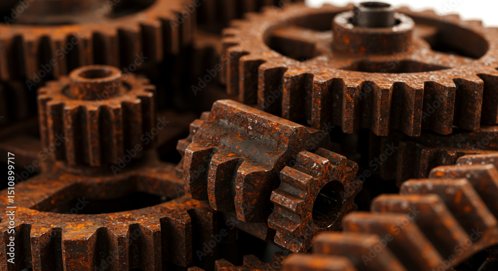 A dimly lit room featuring rusty gears mounted on a wall next to a wooden staircase under a lamp light A dimly lit room featuring rusty gears mounted on a wall next to a wooden staircase under a lamp light