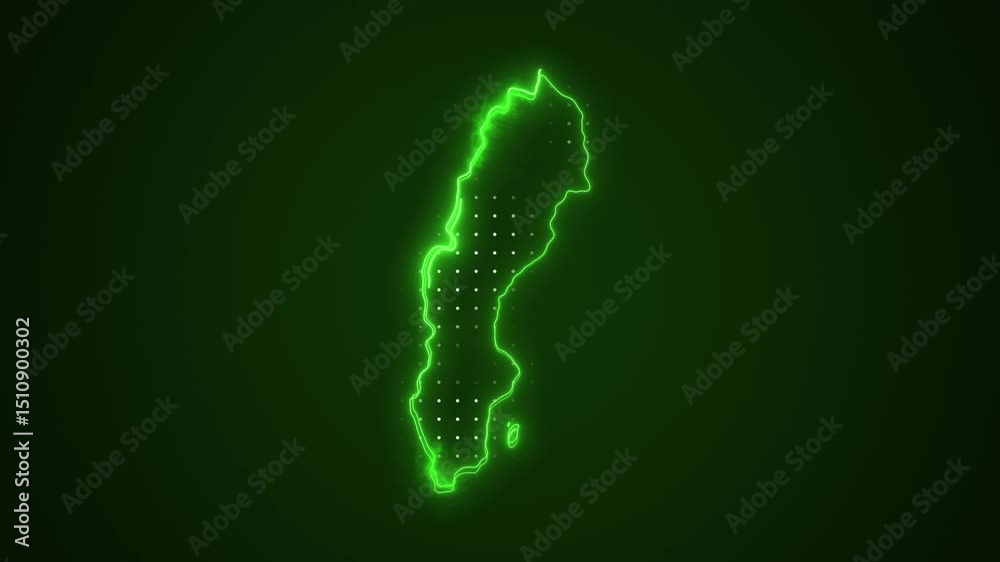 Neon Green Sweden Map Borders Outline Loop Background