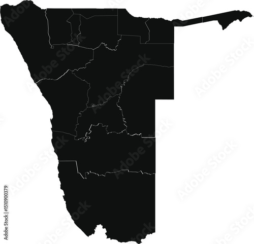 Detailed Layout of Namibia with Regional Borders