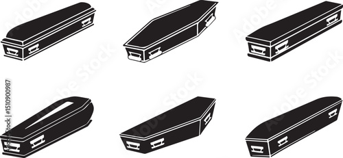 Various coffin silhouettes for funeral and memorial design themes
