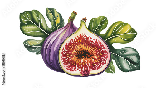 Watercolor Painting of Figs A Vibrant Illustration of Fresh Figs and Leaves