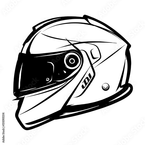 Black helmet for cycling and motorbike safety on white background, vector illustration