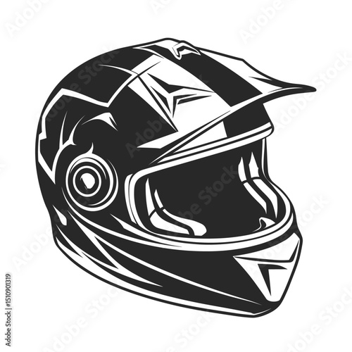 Black helmet for cycling and motorbike safety on white background, vector illustration