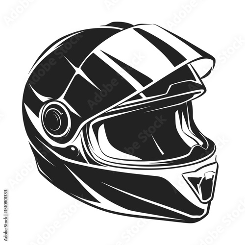 Black helmet for cycling and motorbike safety on white background, vector illustration