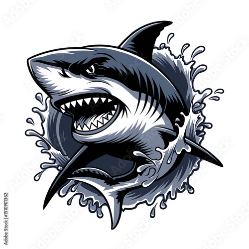 Shark illustration with ocean and predator theme in vector style