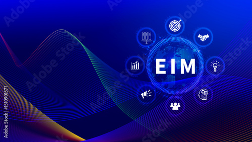 EIM Enterprise information management system, EIM Global Network with Analyzing Technological Data, Efficient Information Management, Network Connection.
