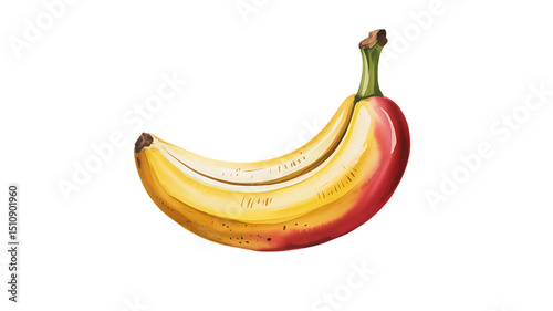 Vibrant Watercolor Illustration of a Partially Peeled Banana