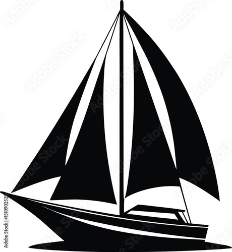  sailboat silhouette, full sail, nautical view