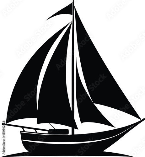  sailboat silhouette, full sail, nautical view
