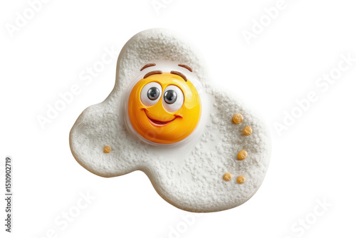 PNG Smiling cartoon fried egg with happy face on black background