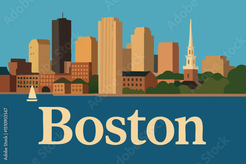 Boston Harbor with City Skyline and Waterfront Views.eps