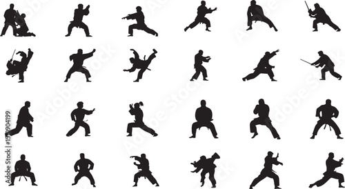 Martial Arts Poses Karate Kung Fu Taekwondo Judo Action Silhouettes