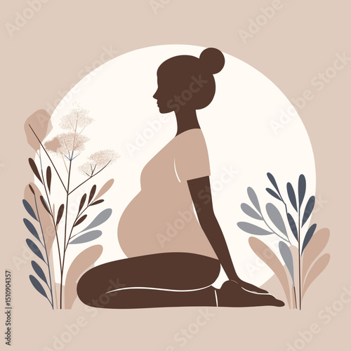 Pregnant woman practicing yoga with a serene mood in nature